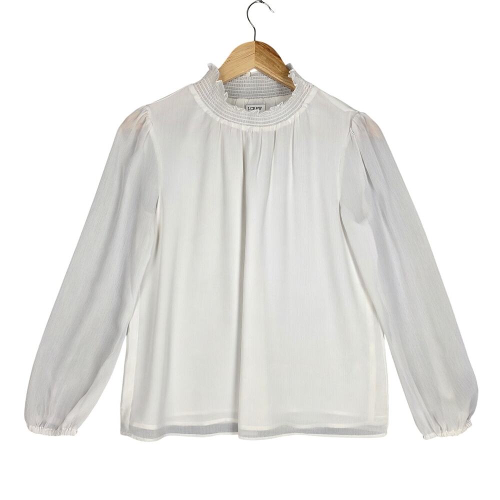 J.CREW WOMEN'S SHEER LACE‑COLLAR BLOUSE – OFF-WHITE – SIZE XSP (PETITE)